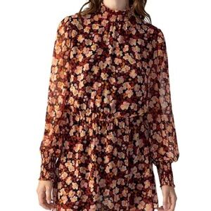 Sanctuary Floral Blouson Mock Neck Georgette Mini Dress Strawberry Fields M NWT